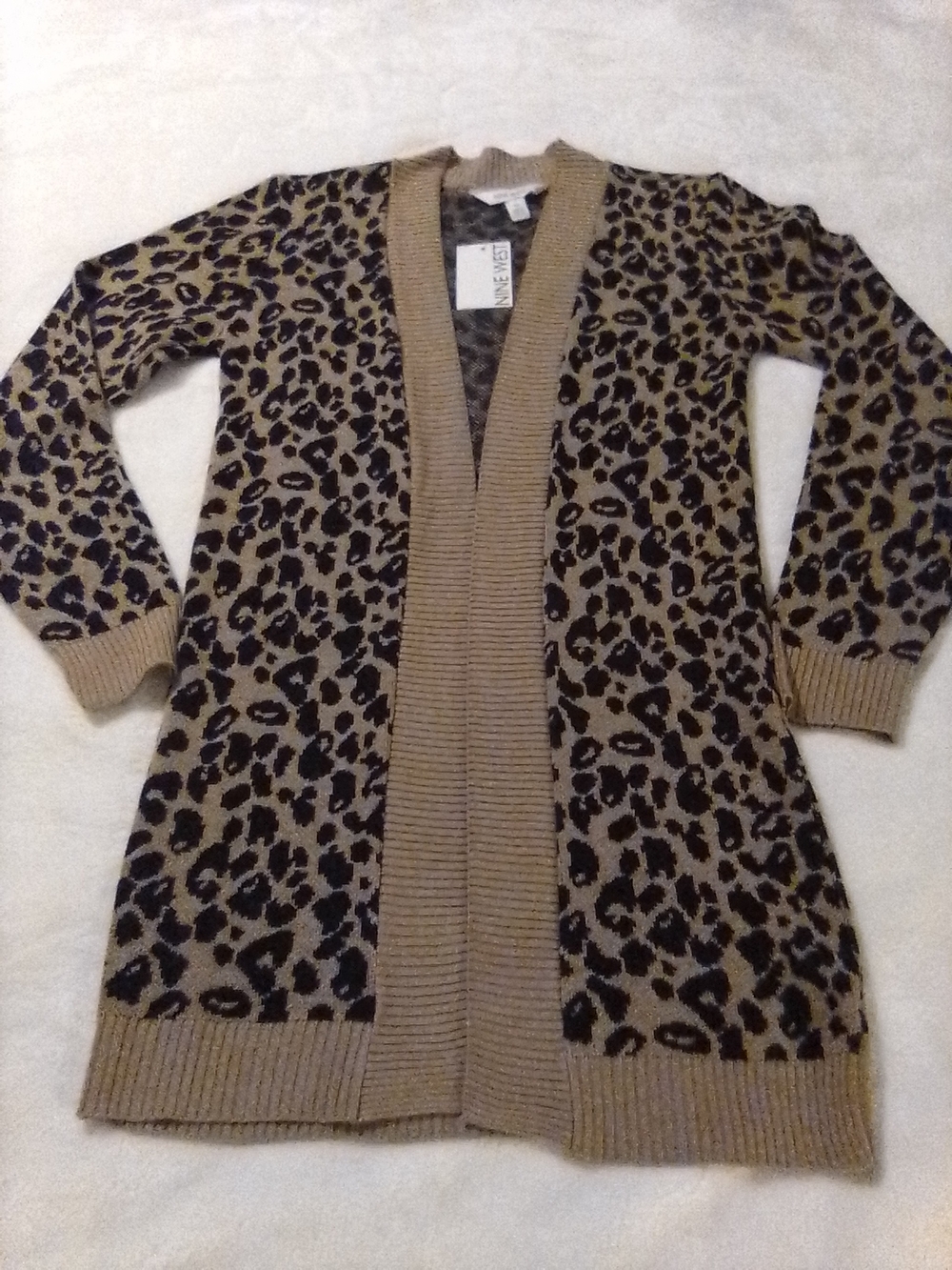 Nine West Leopard Print Open-Front Cardigan in Camel and Black